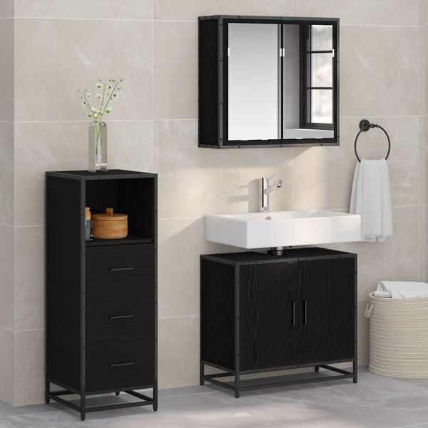 vidaXL Ensemble de mobilier de salle de bain 3 pcs Ch&ecirc;ne noir