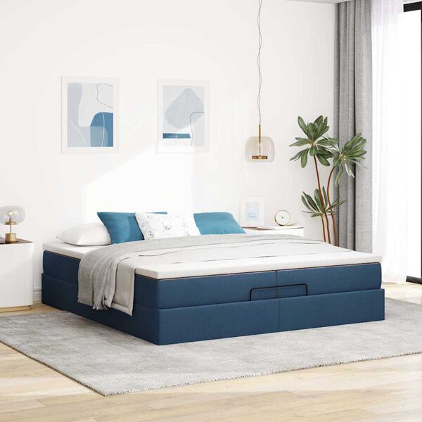 VidaXL Cadre de lit ottoman avec matelas bleu 200x200cm tissu