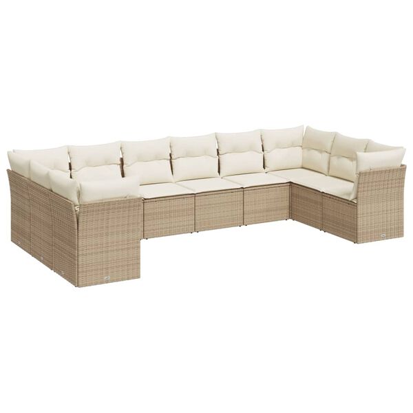 vidaXL Salon de jardin avec coussins 10 pcs beige r&eacute;sine tress&eacute;e