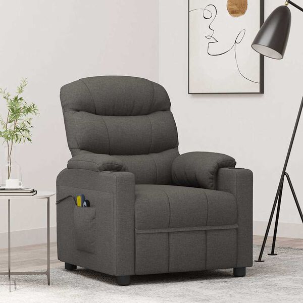 vidaXL Fauteuil &eacute;lectrique de massage Gris fonc&eacute; Tissu