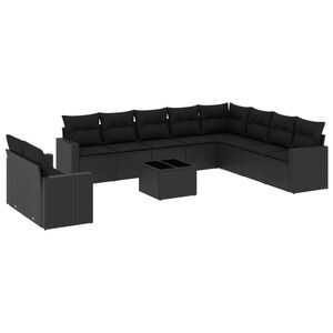 vidaXL Salon de jardin 11 pcs avec coussins noir r&eacute;sine tress&eacute;e