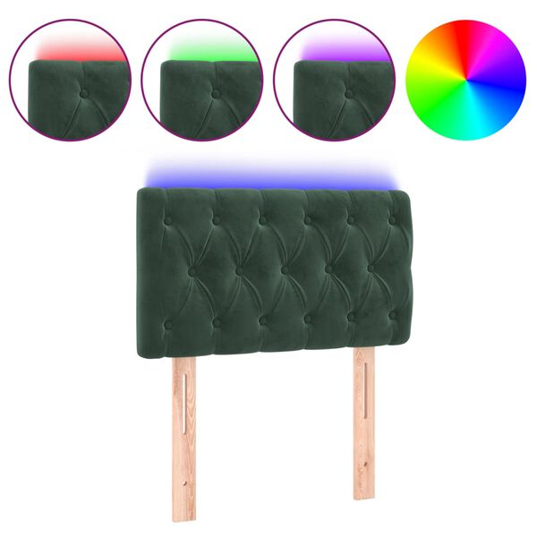 vidaXL T&ecirc;te de lit &agrave; LED Vert fonc&eacute; 80x7x78/88 cm Velours