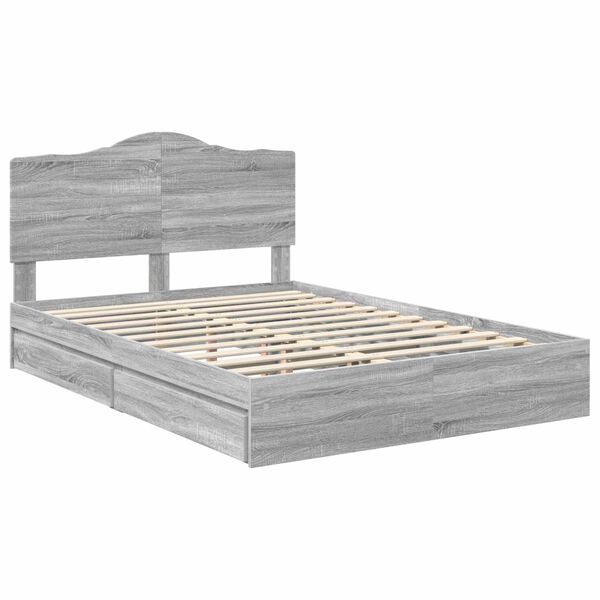 vidaXL Lit de Rangement Gris Sonoma 140 x 200 cm Bois d'ing&eacute;nierie