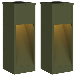 vidaXL Lumi&egrave;re de Chemin LED Solaire 2 pcs Vert olive