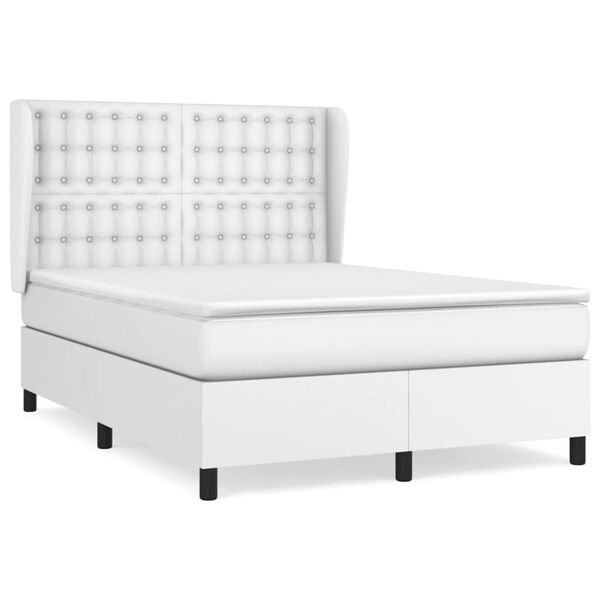 vidaXL Sommier &agrave; lattes de lit avec matelas Blanc 140x200cm Similicuir