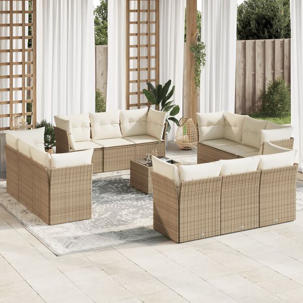 vidaXL Salon de jardin avec coussins 13 pcs beige r&eacute;sine tress&eacute;e