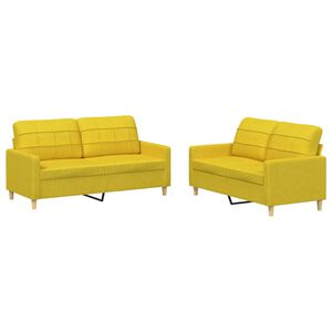 vidaXL Ensemble de canap&eacute;s 2 pcs avec coussins Jaune clair Tissu