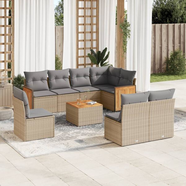 vidaXL Salon de jardin avec coussins 9 pcs beige r&eacute;sine tress&eacute;e