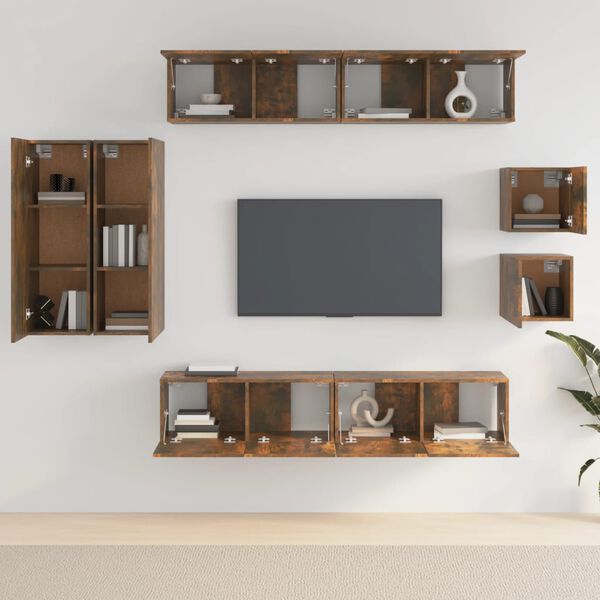 vidaXL Ensemble de meubles TV 8 pcs Ch&ecirc;ne fum&eacute; Bois d'ing&eacute;nierie