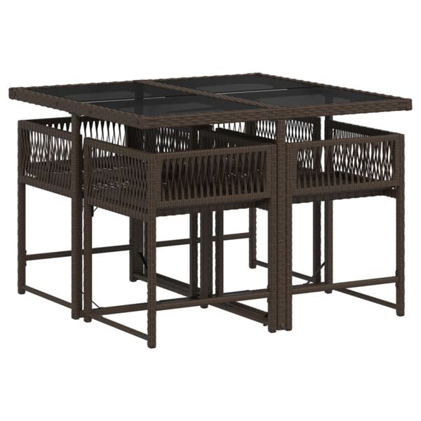 vidaXL Ensemble &agrave; manger de jardin 5 pcs et coussins marron poly rotin