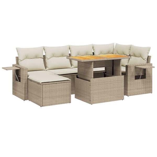 vidaXL Salon de jardin avec coussins 7 pcs beige r&eacute;sine tress&eacute;e