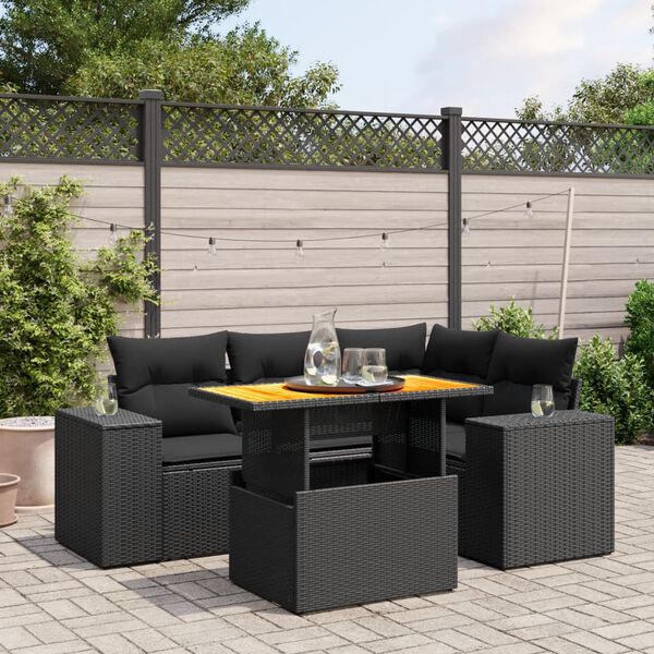 vidaXL Salon de jardin 5 pcs avec coussins noir r&eacute;sine tress&eacute;e