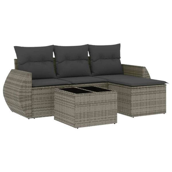 vidaXL Salon de jardin 5 pcs avec coussins gris r&eacute;sine tress&eacute;e
