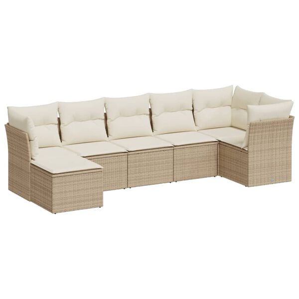 vidaXL Salon de jardin avec coussins 7 pcs beige r&eacute;sine tress&eacute;e