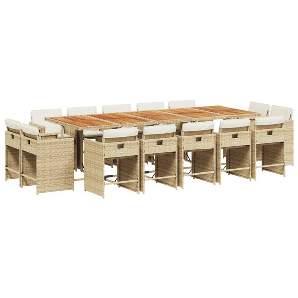 vidaXL Ensemble &agrave; manger de jardin et coussins 15 pcs beige
