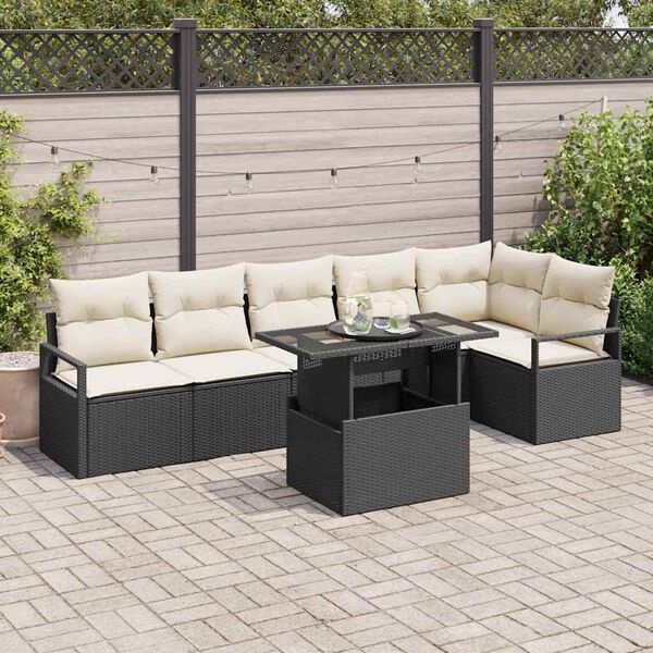 vidaXL Ensemble de canap&eacute; de jardin 7 pcs Noir Poly rotin