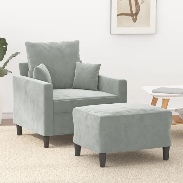 vidaXL Fauteuil avec repose-pied Gris clair 60 cm Velours