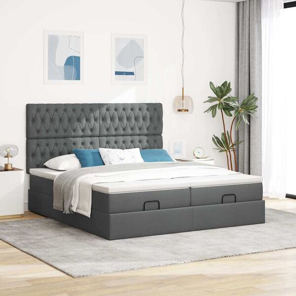 VidaXL Cadre de lit ottoman avec matelas gris foncé 160x200cm tissu