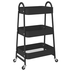 VidaXL Chariot de rangement &agrave; 3 niveaux noir 42x41,5x77 cm acier