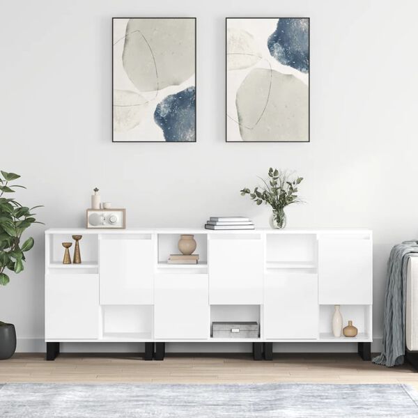 vidaXL Buffets 3 pcs blanc brillant bois d'ing&eacute;nierie