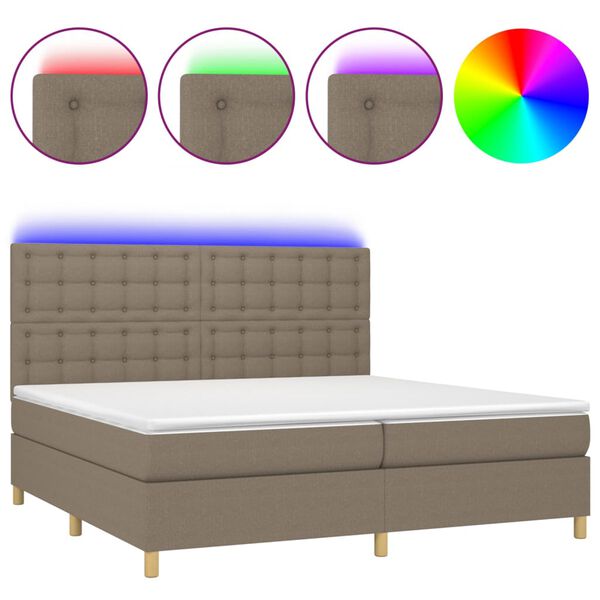 vidaXL Sommier &agrave; lattes de lit et matelas et LED Taupe 200x200cm Tissu
