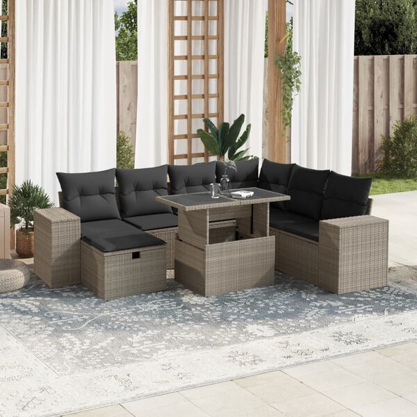 vidaXL Salon de jardin 8 pcs avec coussins gris clair r&eacute;sine tress&eacute;e