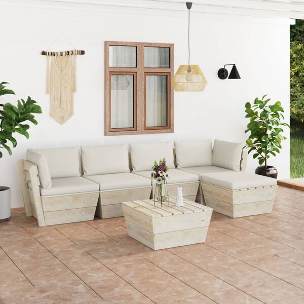 vidaXL Salon de jardin palette 6 pcs avec coussins bois d'&eacute;pic&eacute;a