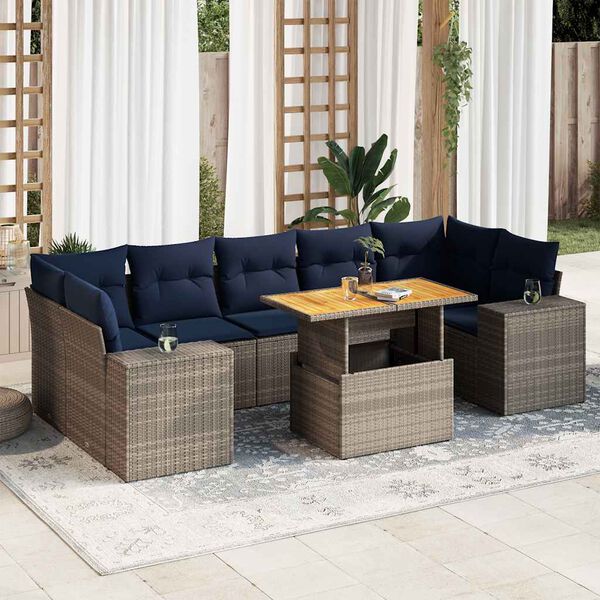 vidaXL Salon de jardin 8 pcs avec coussins gris r&eacute;sine tress&eacute;e