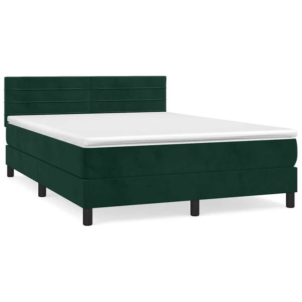 vidaXL Sommier &agrave; lattes de lit et matelas Vert fonc&eacute; 140x190cm Velours