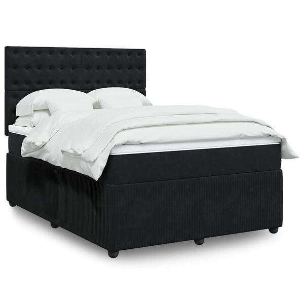 vidaXL Sommier &agrave; lattes de lit avec matelas Noir 140x190 cm Velours