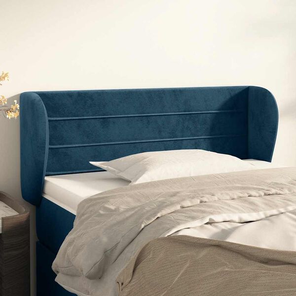vidaXL T&ecirc;te de lit avec oreilles Bleu fonc&eacute; 83x23x78/88 cm Velours