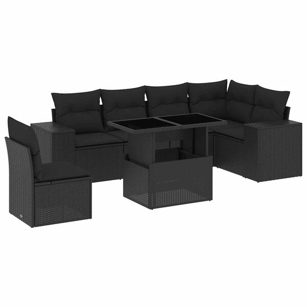 vidaXL Salon de jardin 7 pcs avec coussins noir r&eacute;sine tress&eacute;e