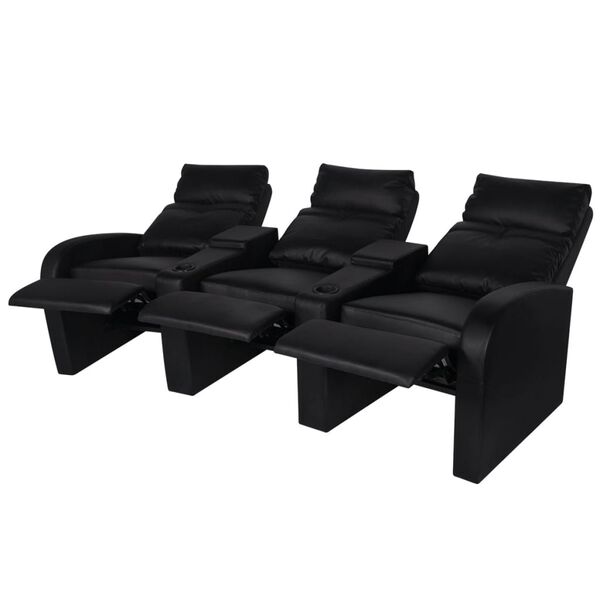 vidaXL Fauteuil inclinable &agrave; 3 places cuir synth&eacute;tique noir