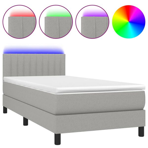 vidaXL Sommier &agrave; lattes de lit avec matelas et LED Gris clair 90x200cm