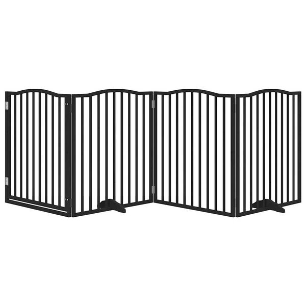 vidaXL Barri&egrave;re pour chiens et porte 4 panneaux noir bois de peuplier