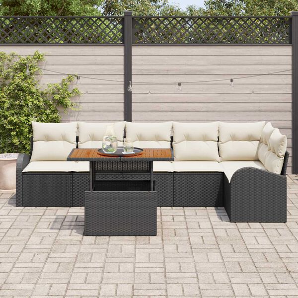vidaXL Ensemble de canapé de jardin 7 pcs Noir Poly rotin