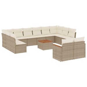 vidaXL Salon de jardin avec coussins 13 pcs beige r&eacute;sine tress&eacute;e