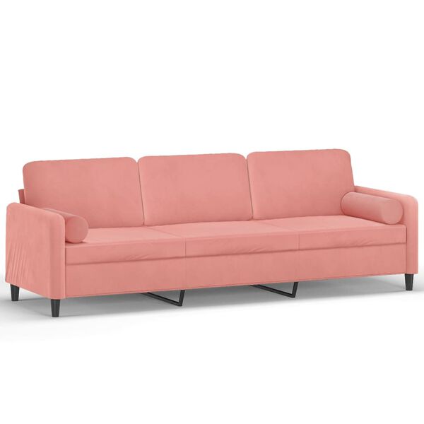 vidaXL Canap&eacute; 3 places oreillers et coussins Rose 210 cm Velours