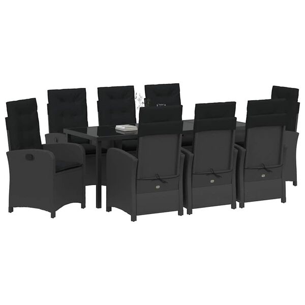vidaXL Ensemble de salle &agrave; manger pour jardin 9 pcs Noir polyrotin