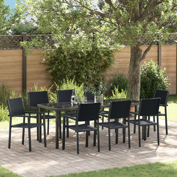 vidaXL Ensemble de salle &agrave; manger pour jardin 9 pcs Noir