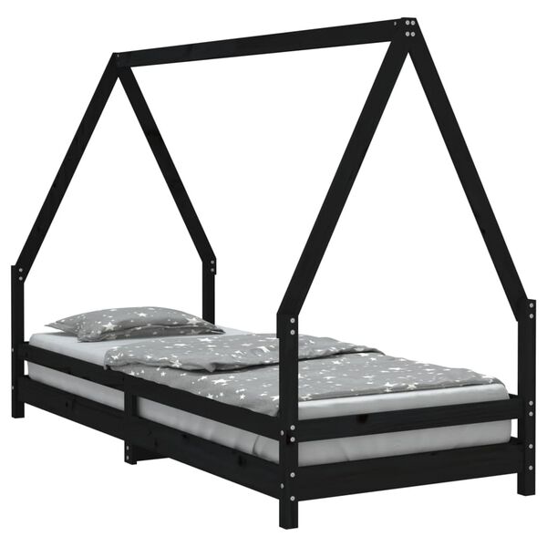 vidaXL Cadre de lit pour enfants noir 80x200 cm bois de pin massif