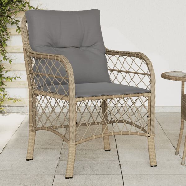vidaXL Chaises de jardin avec coussins lot de 2 m&eacute;lange beige rotin