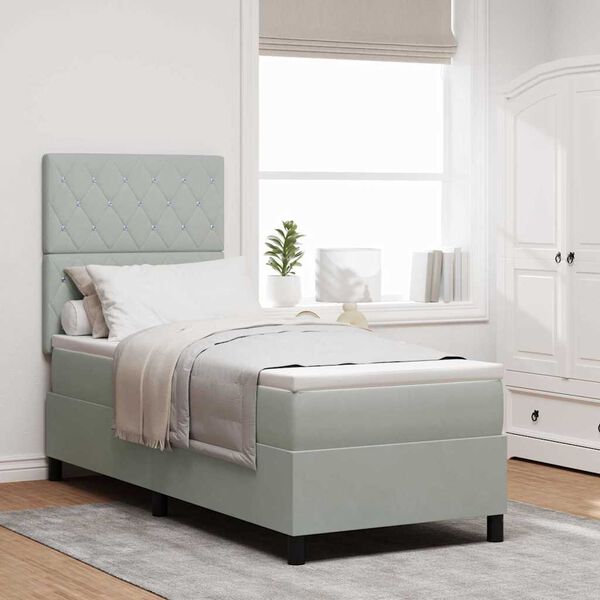 vidaXL Lit &agrave; ressort LED avec matelas Gris clair 80 x 200 cm tissu