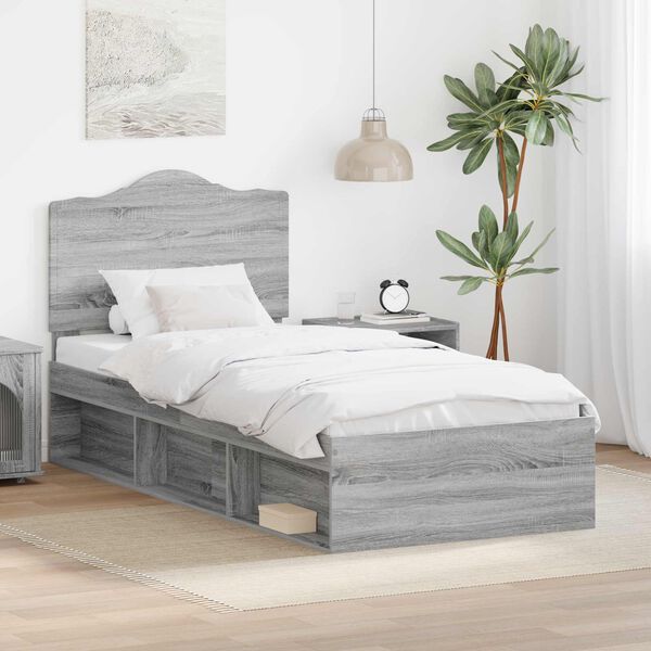 vidaXL Cadre de lit Gris Sonoma 90 x 190 cm Pin massif