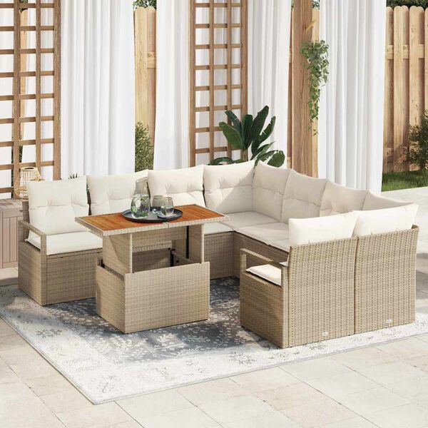vidaXL Ensemble de salle &agrave; manger pour jardin 9 pcs Beige et cr&egrave;me