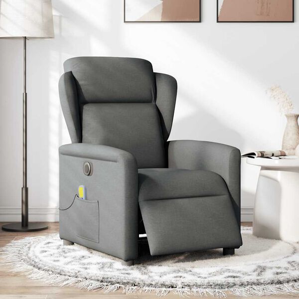 vidaXL Fauteuil inclinable de massage &eacute;lectrique gris fonc&eacute; tissu