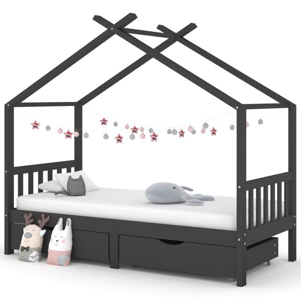 vidaXL Cadre de lit d'enfant avec tiroirs Gris fonc&eacute; Pin 90x200 cm