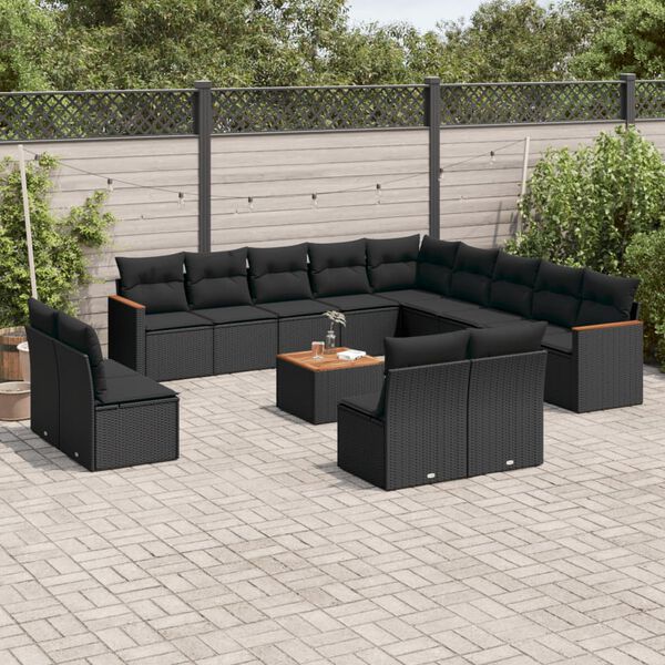 vidaXL Salon de jardin avec coussins 14 pcs noir r&eacute;sine tress&eacute;e