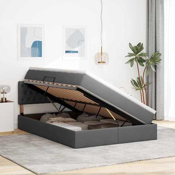 vidaXL Lit avec rangement et matelas Gris fonc&eacute; 140 x 190 cm