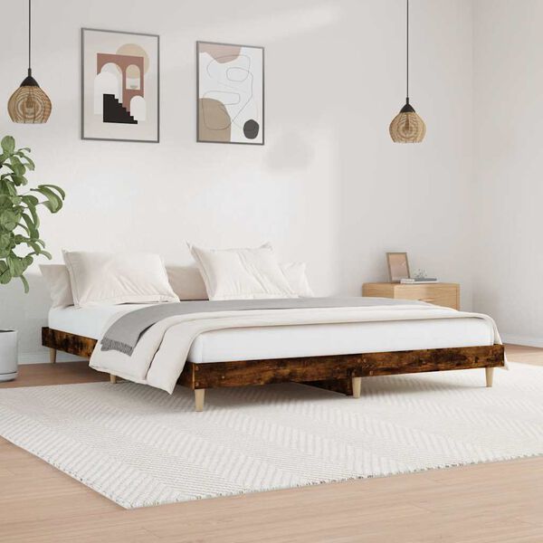 vidaXL Cadre de lit sans matelas ch&ecirc;ne fum&eacute; 120x200 cm bois ing&eacute;nierie